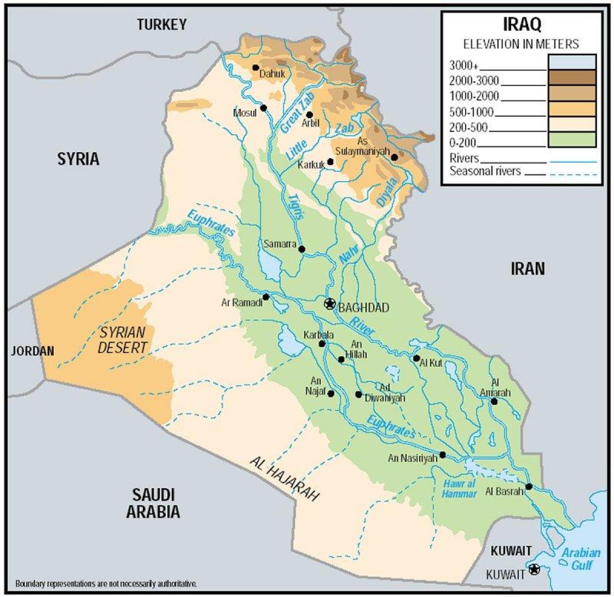 خريطة العراق الارتفاع